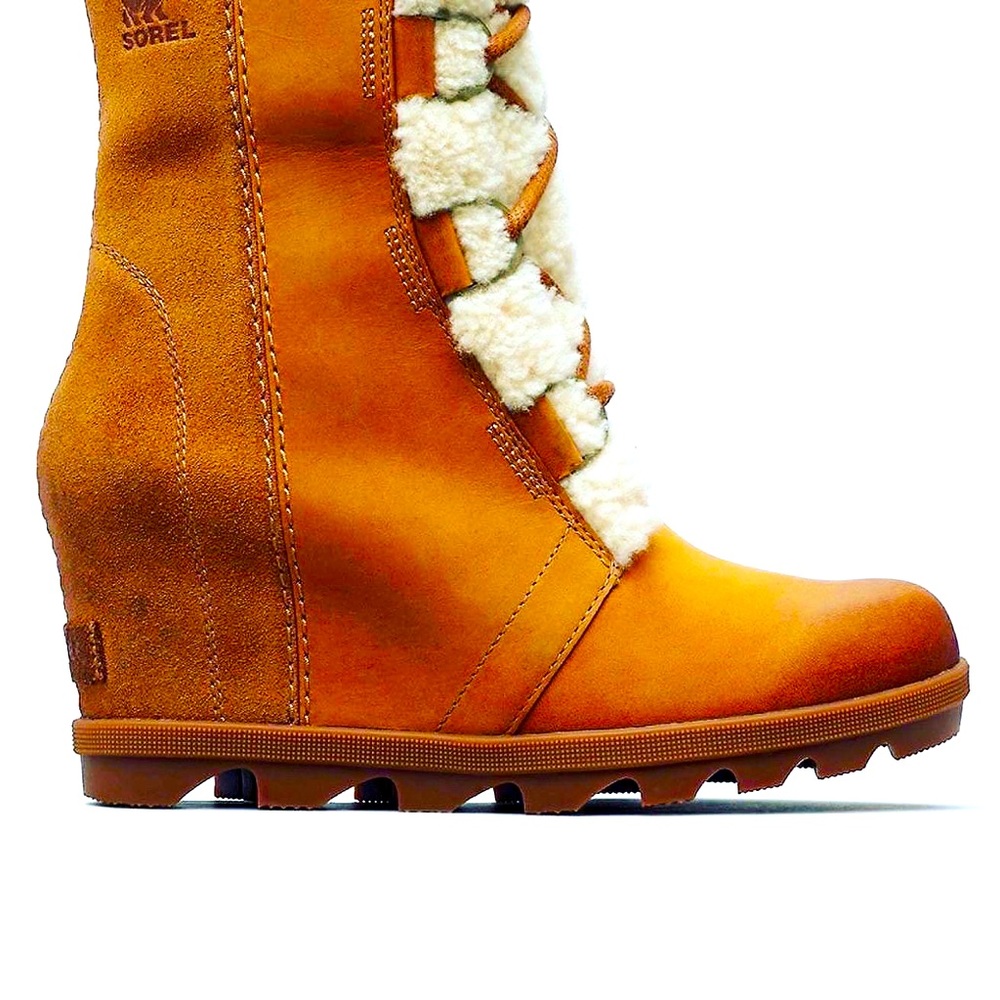 Sorel Camel Suede & Shearling Wedge Boots